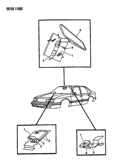 1990 Dodge Dynasty Glass - Windshield & Mirror Diagram