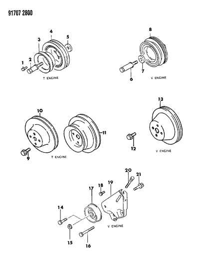 1991 Dodge Ram 50 Drive Pulleys Diagram