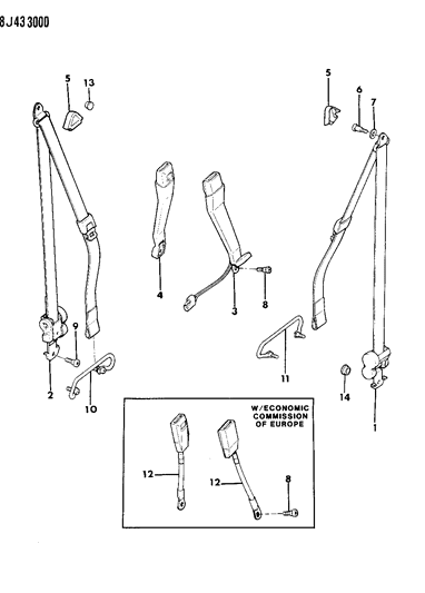 1989 Jeep Wagoneer Front RETRACTOR Half CHARCO Diagram for 55020459