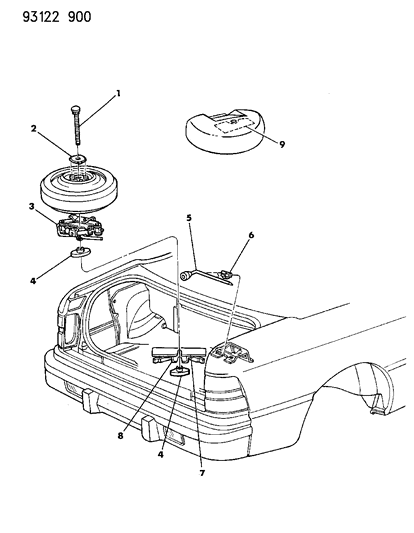1993 Chrysler LeBaron GTC Jack & Spare Tire Stowage Diagram 2