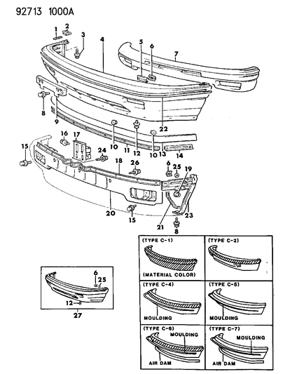 1992 Dodge Colt Front Fascia & Support Diagram