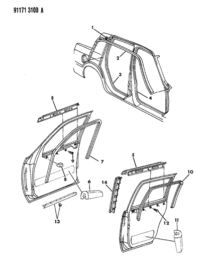 1991 Chrysler New Yorker Door, Front & Rear Weatherstrips, Runs, Seals And Guards Diagram