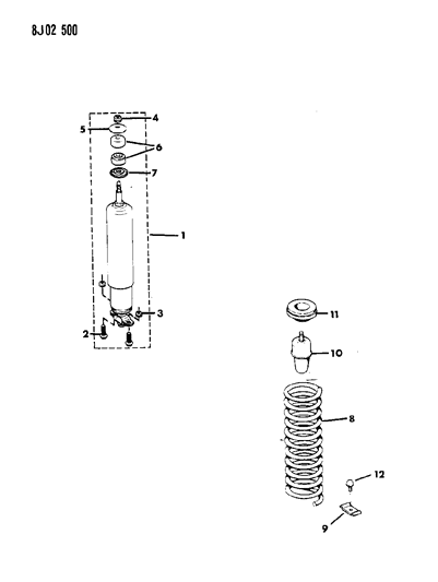 1989 Jeep Cherokee Front Spring & Shock Absorber Diagram