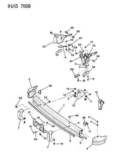 1991 Jeep Comanche Bumper, Front Diagram