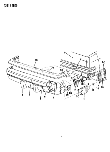 1992 Chrysler New Yorker Fifth Avenue Fascia, Rear Diagram 2