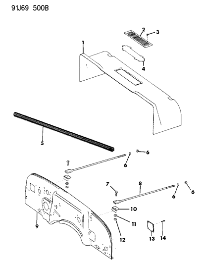 1993 Jeep Wrangler Panels - Cowl & Dash Diagram