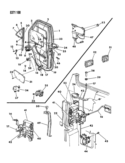 1989 Dodge Ram Wagon Door, Front Complete Diagram