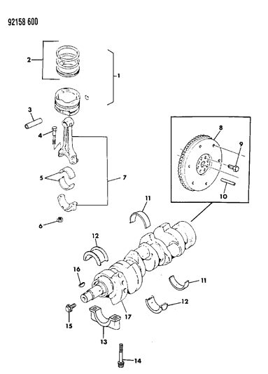 1992 Dodge Spirit Crankshaft , Pistons And Torque Converter Diagram 2