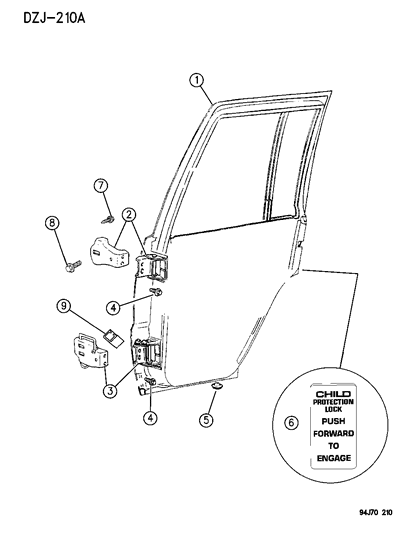 1996 Jeep Grand Cherokee Door, Rear Shell & Hinges Diagram