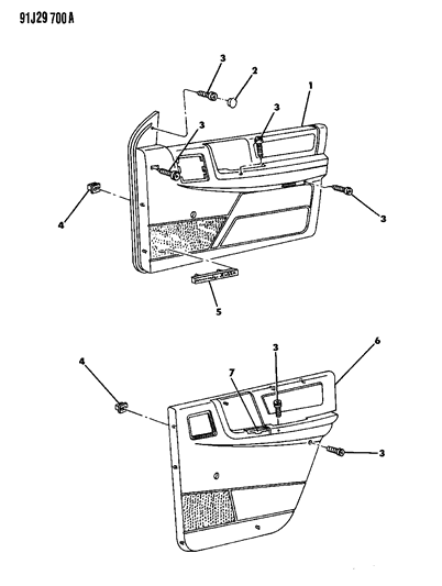 1993 Jeep Grand Wagoneer Panels - Door Trim Diagram