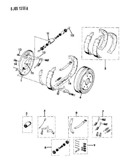 1990 Jeep Grand Wagoneer Brakes, Rear Drum Diagram 1