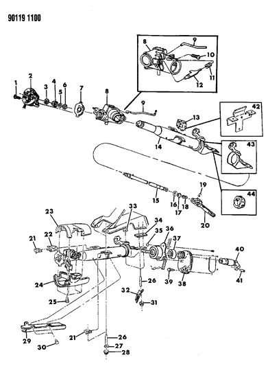 1990 Dodge Shadow Column, Steering, Upper And Lower Without Tilt Diagram