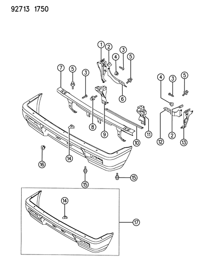 1993 Dodge Ram 50 Clip-Front Bumper Diagram for MB121032