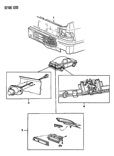 1992 Dodge Shadow Lamps & Wiring - Rear Diagram