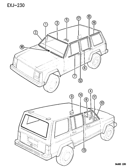 1996 Jeep Cherokee Package, Front Door Belt Moulding Diagram for 4746548