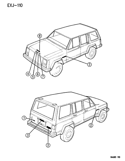 1994 Jeep Cherokee NAMEPLATE Lift Gate LISC PLT Diagram for 55235170