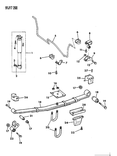 1992 Jeep Cherokee Suspension - Rear With Shock Absorber Diagram