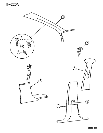 1996 Chrysler New Yorker Moulding - A & B Pillar Diagram