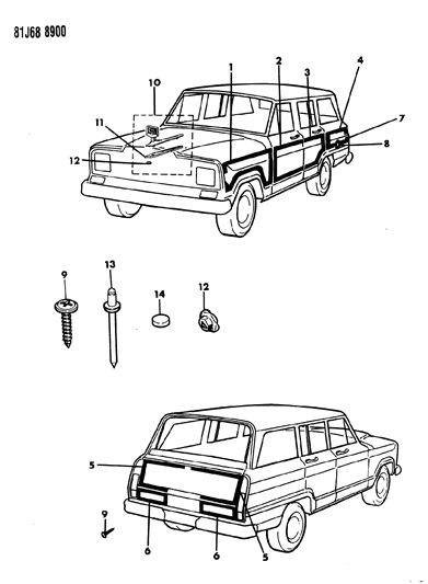 1986 Jeep Grand Wagoneer Mouldings, Exterior - Lower Diagram 4
