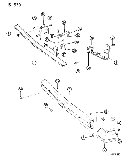 1994 Jeep Cherokee Bumper, Rear Diagram