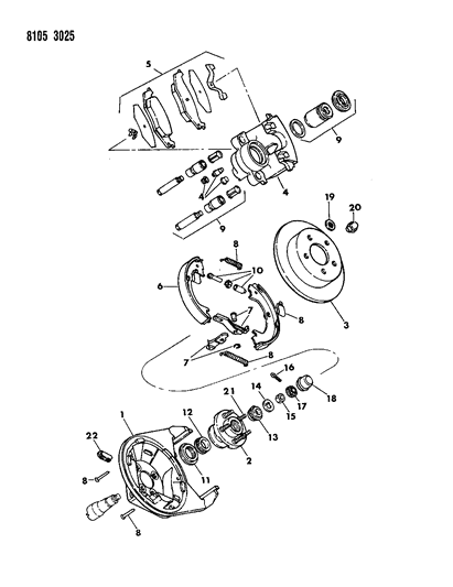 1988 Dodge Shadow Brakes, Rear Disc Diagram