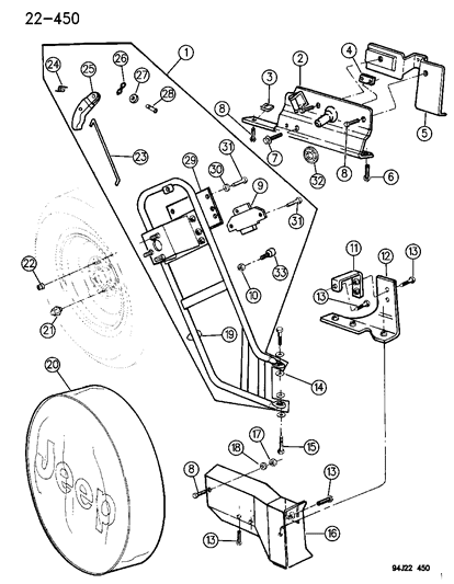 1996 Jeep Cherokee Spare Wheel, Outside Mounting, Swing Away Diagram
