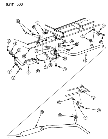 1993 Dodge Caravan Pipe Asm Tail W/RESONATOR Diagram for 4427754