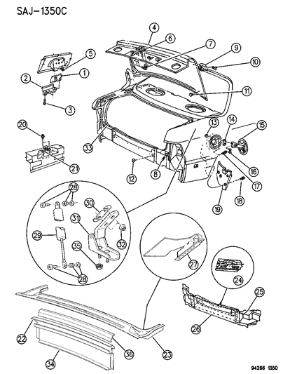 1994 Chrysler LeBaron Liftgate Panel And Fuel Filler Door Diagram