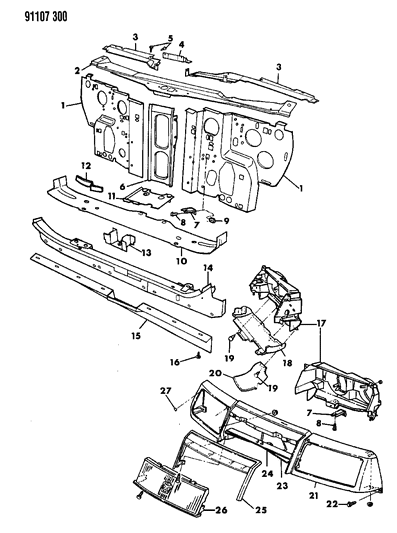 1991 Chrysler LeBaron Grille & Related Parts Diagram