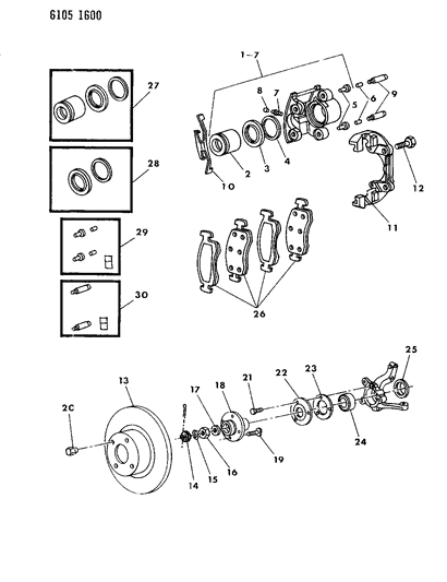 1986 Dodge 600 Convertible & Coupe Front Brakes Diagram 2