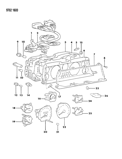1989 Chrysler Conquest Cluster, Instrument Panel Mechanical Diagram