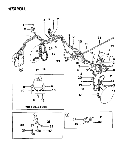 1991 Dodge Stealth Lines & Hoses - Front Diagram 1