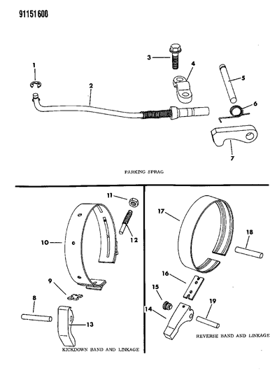 1991 Dodge Grand Caravan Bands, Reverse & Kickdown With Parking Sprag Diagram