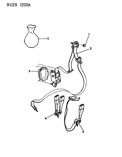 1993 Jeep Grand Wagoneer Seat Belts - Rear Seat Diagram