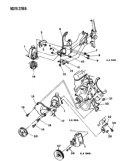 1991 Dodge Dakota Pump Mounting - Power Steering Diagram
