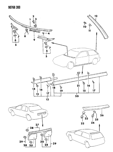 1990 Dodge Colt Screw Air Spoiler Diagram for MB574090