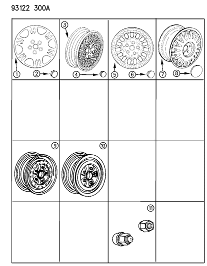 1993 Chrysler LeBaron Wheels, Caps And Nuts Diagram