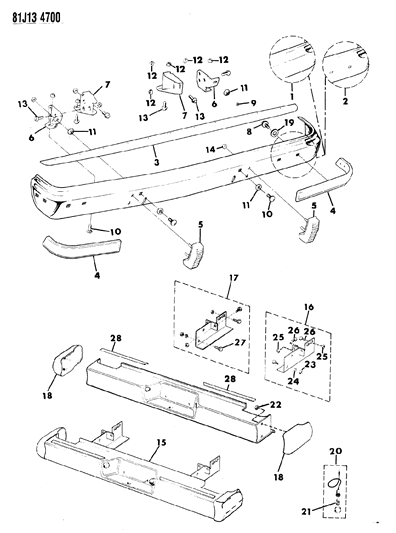 1986 Jeep J20 Bumper, Rear Diagram