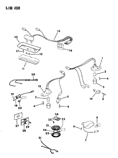 1989 Jeep Wrangler Harness-Courtesy Lamp Assembly Diagram for 56002386