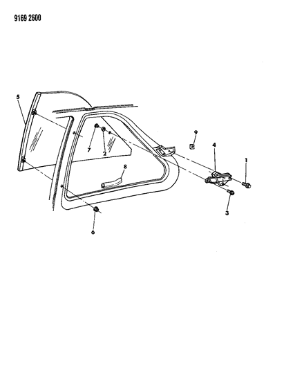 1989 Dodge Shadow Glass - Quarter Window Diagram