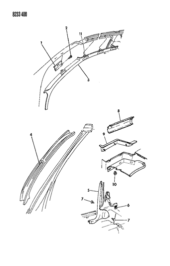 1988 Chrysler LeBaron Mouldings - Garnish Diagram