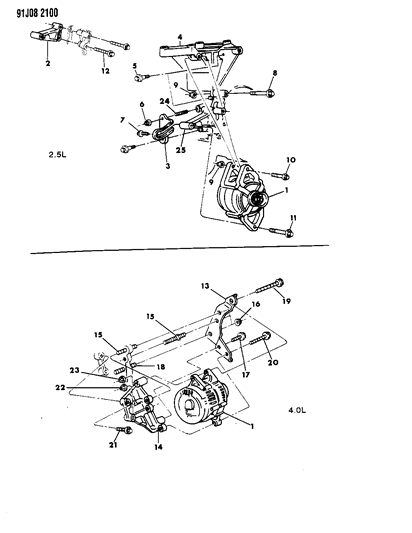 1993 Jeep Grand Wagoneer Alternator & Mounting Diagram 1