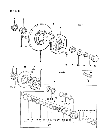 1989 Dodge Ram 50 Brake, Disc And Bearings, Front Diagram