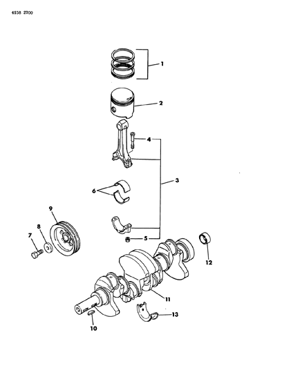 1984 Dodge Aries Crankshaft, Connecting Rods, Pistons, Rings Diagram