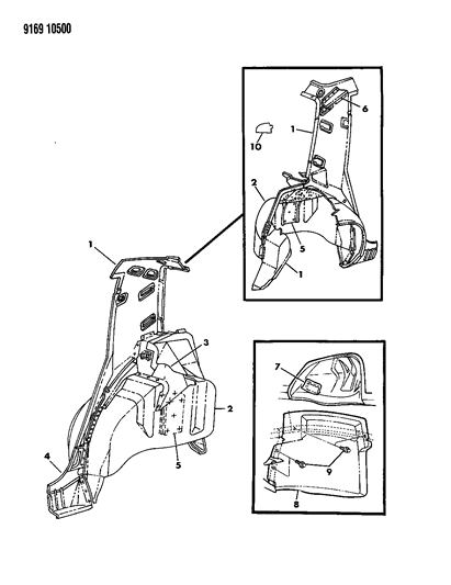 1989 Dodge Aries Quarter Inside & Wheelhouse Outer Panel Diagram 2