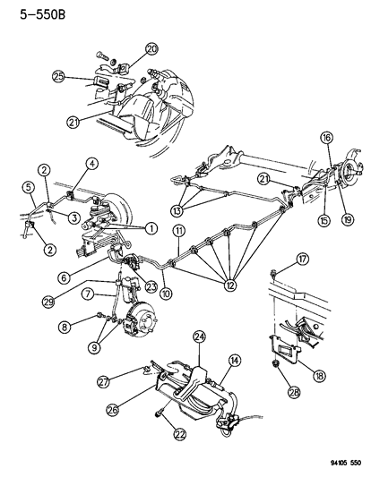 1994 Dodge Shadow Lines & Hoses, Brake Diagram 1