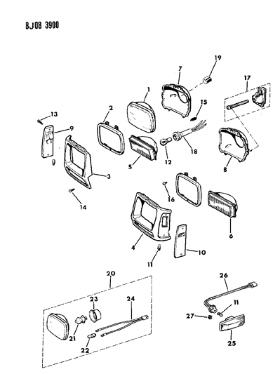 1987 Jeep Cherokee Lamps - Front Diagram 1