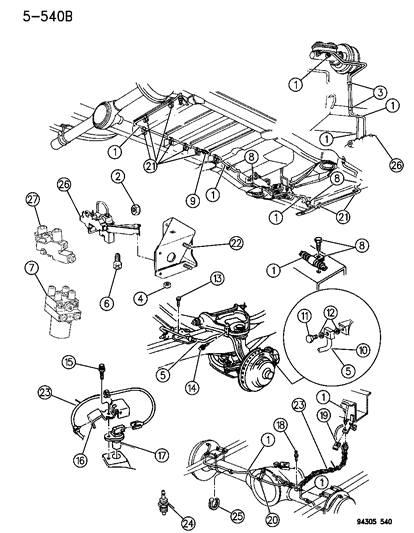 1995 Dodge Ram Wagon Lines & Hoses - Brake Diagram