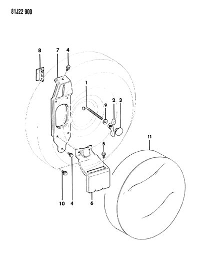 1986 Jeep Wagoneer Wheel Mounting, Spare Diagram 1