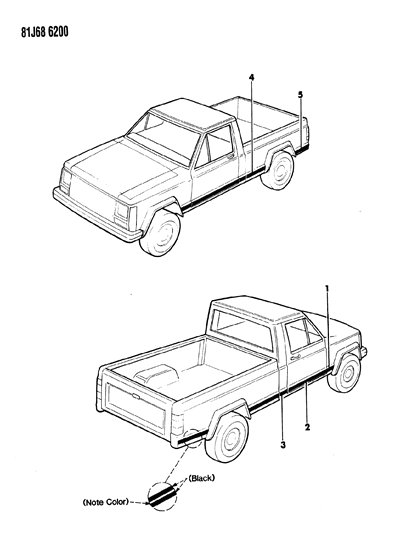 1986 Jeep Comanche Mouldings, Exterior - Lower Diagram